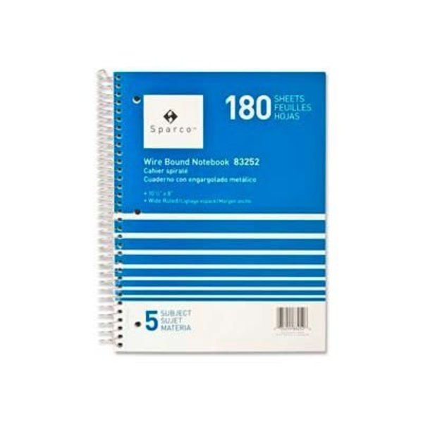 Sparco Products Sparco 5-Subject Notebook, 8in x 10-1/2in, Wide Ruled, Bright White, 180 Sheets/Pad 83252